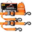 Ratchet Straps by RoofPax (2-Pack) | Heavy Duty Motorcycle Tie downs Kit | 5,208 Break Strength | 1.6" x 8' Cargo Tiedowns For Heavy Loads | Padded Handles & Coated Chromoly | S Hooks w/ 2 Soft Loops
