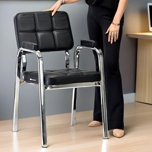 office executive special principal manager visitor study chair with arm rest with steel frame and cushion seat back chair without wheels holds up to 125 kg 1 black oval pipe