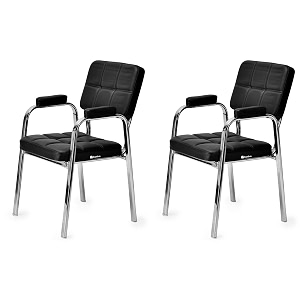 office executive special principal manager visitor study chair with arm rest with steel frame and cushion seat back chair without wheels holds up to 125 kg 2 black oval pipe
