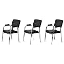 Office Executive Special Principal Manager Visitor Study Chair with arm Rest with Steel Frame and Cushion seat Back, Chair Without Wheels Holds up to 125 kg (3, Black, Oval Pipe)