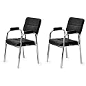 Office Executive Special Principal Manager Visitor Study Chair with arm Rest with Steel Frame and Cushion seat Back, Chair Without Wheels Holds up to 125 kg (2, Black, Oval Pipe)