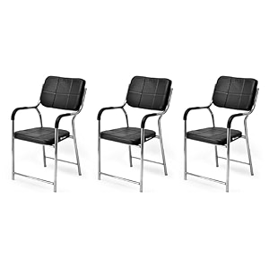ratison office chair visitor chair with arm rest with steel frame and cushioned seat back chair without wheels holds up to 140 kg heavy design 6 black heavy 1