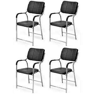 office chair visitor chair with arm rest with steel frame and cushioned seat back chair without wheels holds up to 140 kg heavy design 4 black heavy 1