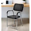 Office Chair Visitor Chair with arm Rest with Steel Frame and Cushioned seat Back, Chair Without Wheels Holds up to 140 kg Heavy Design (1, Black, Heavy 2)