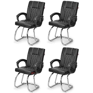 ratison special chair with arm rest strong metal frame and cushioned seat back perfect for long working hours 4 white black double pipe chrome frame