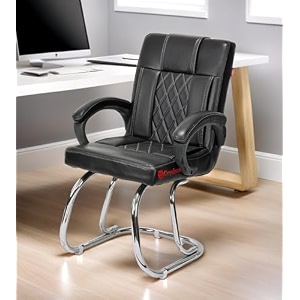 ratison special chair with arm rest strong metal frame and cushioned seat back perfect for long working hours 1 white black double pipe chrome frame