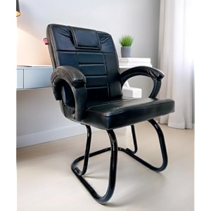 ratison special chair with arm rest strong metal frame and cushioned seat back perfect for long working hours 1 black powder coated double pipe frame
