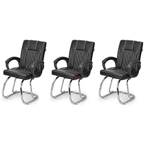 ratison special chair with arm rest strong metal frame and cushioned seat back perfect for long working hours 3 white black double pipe chrome frame