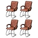 Special Chair with arm Rest Strong Metal Frame and Cushioned seat Back Perfect for Long Working Hours (4, Brown, Double Pipe Chrome Frame)