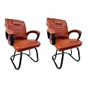 RATISON Special Chair with arm Rest Strong Metal Frame and Cushioned seat Back Perfect for Long Working Hours (2, Brown, Powder Coated Double Pipe Frame)