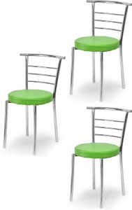 ratison steel dining home office restaurant chair with back support computer workvisitor study chair for work from home motive with chrome steel frame and leather seat without arm chair leatherette dining chair set of 3 finish color - green