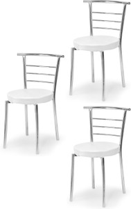 ratison steel dining home office restaurant chair with back support computer workvisitor study chair for work from home motive with chrome steel frame and leather seat without arm chair leatherette dining chair set of 3 finish color - grey