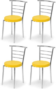 ratison steel dining home office restaurant chair with back support computer workvisitor study chair for work from home motive with chrome steel frame and leather seat without arm chair leatherette dining chair set of 4 finish color - yellow
