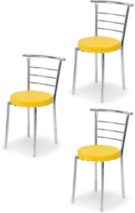 ratison steel dining home office restaurant chair with back support computer workvisitor study chair for work from home motive with chrome steel frame and leather seat without arm chair leatherette dining chair set of 3 finish color - yellow