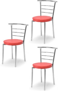 ratison steel dining home office restaurant chair with back support computer workvisitor study chair for work from home motive with chrome steel frame and leather seat without arm chair leatherette dining chair set of 3 finish color - red