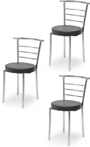 ratison steel dining home office restaurant chair with back support computer workvisitor study chair for work from home motive with chrome steel frame and leather seat without arm chair leatherette dining chair set of 3 finish color - black