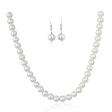 Ratnavali Jewels Imitation Pearl 10MM Bead Size Strand Necklace Pearl Moti Mala Jewellery Set with Earrings for Women Girls