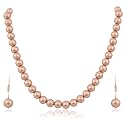 Ratnavali Jewels Imitation Pearl 10MM Bead Size Strand Necklace Pearl Moti Mala Jewellery Set with Earrings for Women Girls