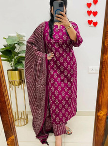 RATNTHAL Women Kurti Pant Attached Dupatta Set