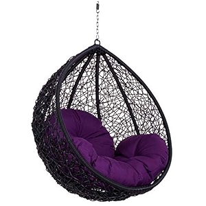 rattan happy star outdoor furniture single seater swing without stand black with blue cushion 96 centimeters