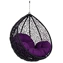 Rattan Happy Star Outdoor Furniture Single Seater Swing Without Stand (Black with Blue Cushion), 96 Centimeters