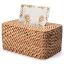 Rattan Tissue Box Cover, Rectangle Wicker Tissue Box Holder, Boho Tissue Box Cover for Living Room, Bathroom, Kitchen, Bedroom, 10.2 x 6.2 x 5.3 inch, Natural