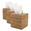 Rattan Tissue Box Cover Square, Hand Woven Wicker Tissue Holder, 5.5 x 5.5 X 5.7 inch, Natural (Pack of 3)