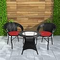 Rattan Wicker Garden Patio Seating Chair and Table Set for Outdoor Balcony Garden Coffee Table Set Furniture 1 Table and 2 Chairs with Red Cushion, Black