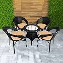 Rattan Wicker Garden Patio Seating Chair and Table Set for Outdoor Balcony Garden Coffee Table Set Furniture with 1 Table and 4 Chairs with Cream Cushion (Black)
