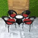 Rattan Wicker Garden Patio Seating Chair and Table Set for Outdoor Balcony Garden Coffee Table Set Furniture with 1 Table and 4 Chairs with Black Cushion (Black)
