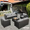 Rattaner 5-Piece Patio Furniture Sofa Set Outdoor Wicker Sectional Couch with Storage Table Non-Slip Cushions Furniture Covers, Grey