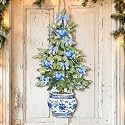 Rattanview Large Chinoiserie Christmas Tree Door Hanger Rustic Wooden Sign