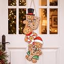 Rattanview Large Christmas Gingerbread Man Door Hanger Wooden Welcome Decor