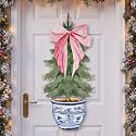 RattanView Large Rustic Chinoiserie Christmas Tree Door Hanger Pink Bow