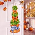 RattanView Large Size Fall Chinoiserie Pumpkin Bow Bonsai Door Hanger