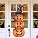 RattanView Vintage Pumpkin Door Hanger, Rustic Halloween Wood Sign