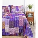Ravaiyaa - Attitude is everything Handmade Kantha Work Bed Cover Traditional Patchwork Quilt Double Bedspread Gudari Silk Bedding Quilt Comforter Ralli (Purple, Queen)
