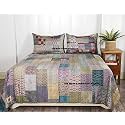 Ravaiyaa - Attitude is everything Handmade Kantha Work Bed Cover Traditional Patchwork Quilt Double Bedspread Gudari Silk Bedding Quilt Comforter Ralli (Grey, Queen)
