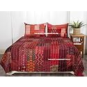 Ravaiyaa - Attitude is everything Handmade Kantha Work Bed Cover Traditional Patchwork Quilt Double Bedspread Gudari Silk Bedding Quilt Comforter Ralli (Red, King)