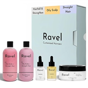 ravel customized hair fall control amp strengthen starter regimen for oily scalp amp straight hair customized for drynormaloily hair 5 product kit - shampoo  conditioner  mask  serum  oil