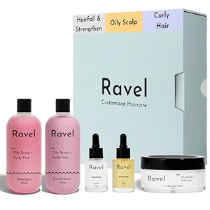 ravel customized hair fall control amp strengthen starter regimen for oily scalp amp wavy hair customized for drynormaloily hair 5 product kit - shampoo  conditioner  mask  serum  oil