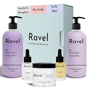 ravel customized hair fall control amp strengthen advanced regimen for dry scalp amp curly hair customized for drynormaloily hair 5 product kit - shampoo  conditioner  mask  serum  oil