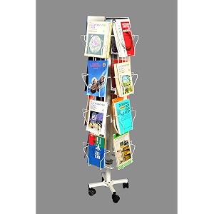 alloy steelrotatinghandyspace organizing display rack with 16 compartments for magazinebrochureliterature stores 80 magazinesoff whiteheight- 138 cmsfree standingwire rack