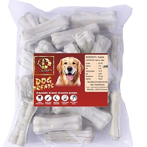 rawhide dog bones 3-inch  15 pcs chicken flavour treats  healthy calcium chews for puppies amp all dog breeds  strengthens teeth amp bones  nutritious long-lasting chews for all life stages