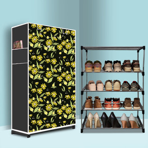 raxon world 4 tier foldable shoe rack  space saver universal for entry bedroom  balcony metal shoe stand daisy floral modern printeda4 4 shelves diydo-it-yourself