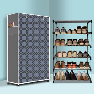 raxon world 5 tier foldable shoe rack  space saver universal for entry bedroom  balcony metal shoe stand curtsins modern printeda5 5 shelves diydo-it-yourself