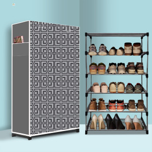 raxon world 5 tier foldable shoe rack  space saver universal for entry bedroom  balcony metal shoe stand