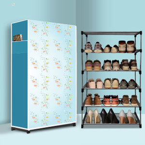 raxon world 5 tier foldable shoe rack  space saver universal for entry bedroom  balcony metal shoe stand soft lily flower modern printeda5 5 shelves diydo-it-yourself