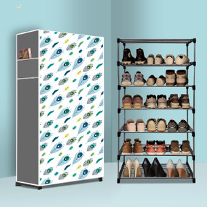 raxon world 6 tier foldable shoe rack  space saver universal for entry bedroom  balcony metal shoe stand peacock feather modern printa6 6 shelves diydo-it-yourself