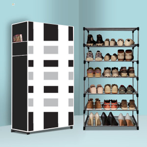 raxon world 6 tier foldable shoe rack  space saver universal for entry bedroom  balcony metal shoe stand